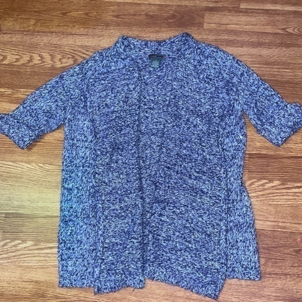 Joyce Leslie Open Front Short Sleeve Blue & White Cardigan Small